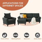 2PCS Sectional Sofa Set with Ottoman, Modern Linen 4 Seater Couch Set with Side - Image 5