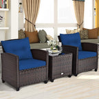COSTWAY 3PCS Patio Furniture Set, PE Rattan Wicker Sofa w/Washable Cushion and - Image 5