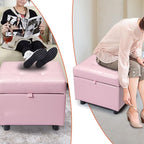 H&B Luxuries Tufted Leather Square Flip Top Storage Ottoman Cube Foot Rest - Image 8