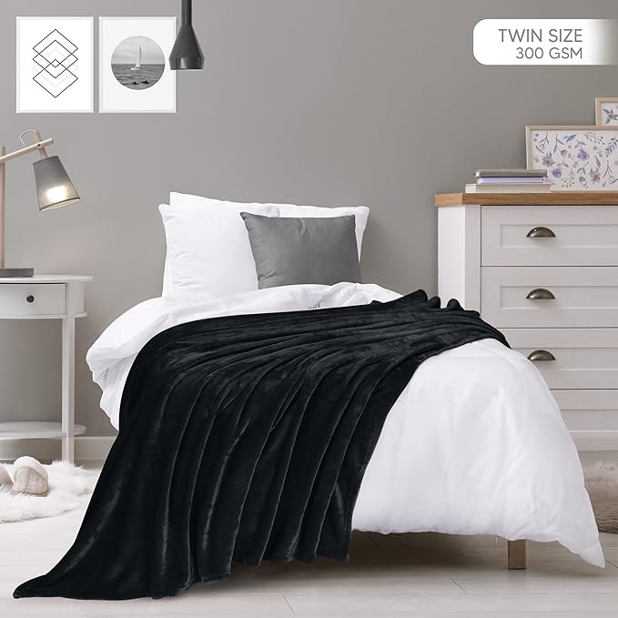 Utopia Bedding Ultra Soft Fleece Bed Blanket Twin Size Black | Microfiber Plush - Image 2