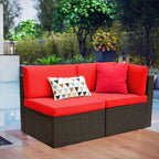 Devoko 2-Piece Modern Red Rattan & Metal Patio Sofa Set - Image 6