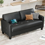STHOUYN 59” Black Faux Leather Sofa Couch, Modern Comfy Office 2 Seater Couch by STHOUYN