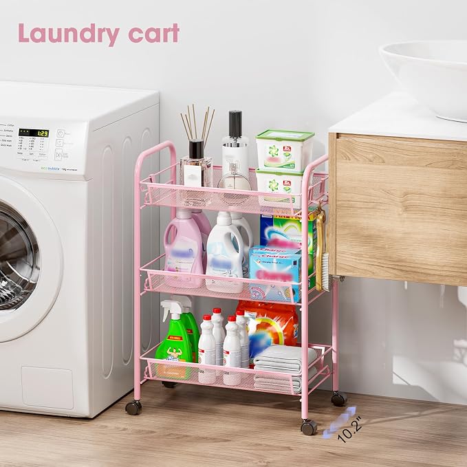 TOOLF 3 Tier Rolling Cart Pink - Image 8