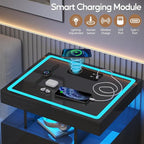 LED Nightstand Set 2 with Wireless Charging Station, Glass Top Smart Bedside - Image 3