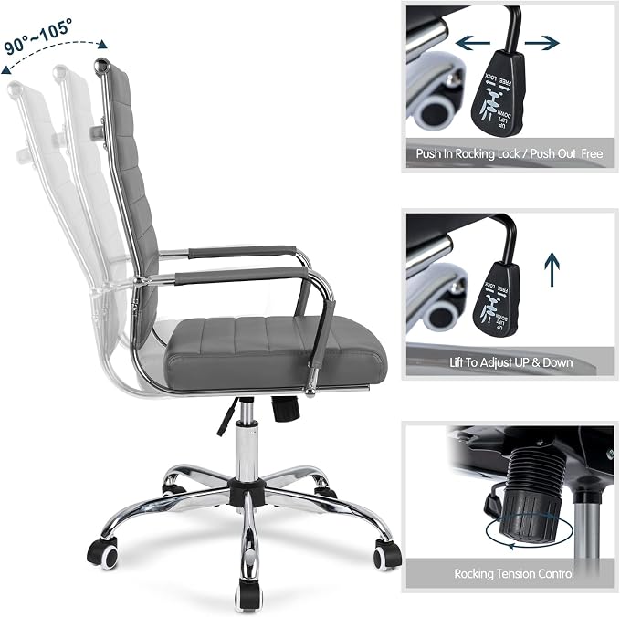 Home Office Chair Ribbed, Modern Leather Conference Room Chairs, Ergonomic - Image 6