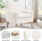 Sherpa Accent Chair, Modern White Teddy Fabric Upholstered Comfortable Armchair - Image 4