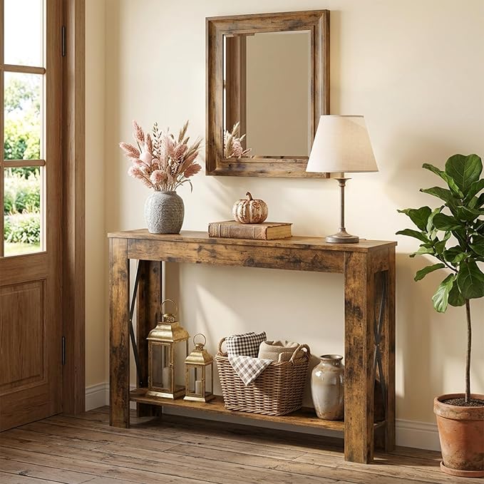 YATINEY Farmhouse Console Table, 39.4'' Small Narrow Entryway Table, Wood Couch - Image 6