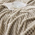 Khaki Throw Blanket for Couch Sofa 50x60 inches Striped Design | Fleece - Image 6