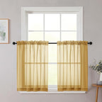 Gold Kitchen Curtains 30 Inch Length Tier 2 PCS, Solid Soft Airy Half Curtains by WelvetBLK