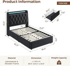 Twin LED Velvet Bed Frame with 2 Storage Drawers&Hidden Headboard, Upholstered - Image 2