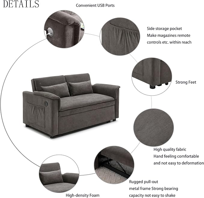 55.5" Small Sleeper Sofa Couch - Image 7