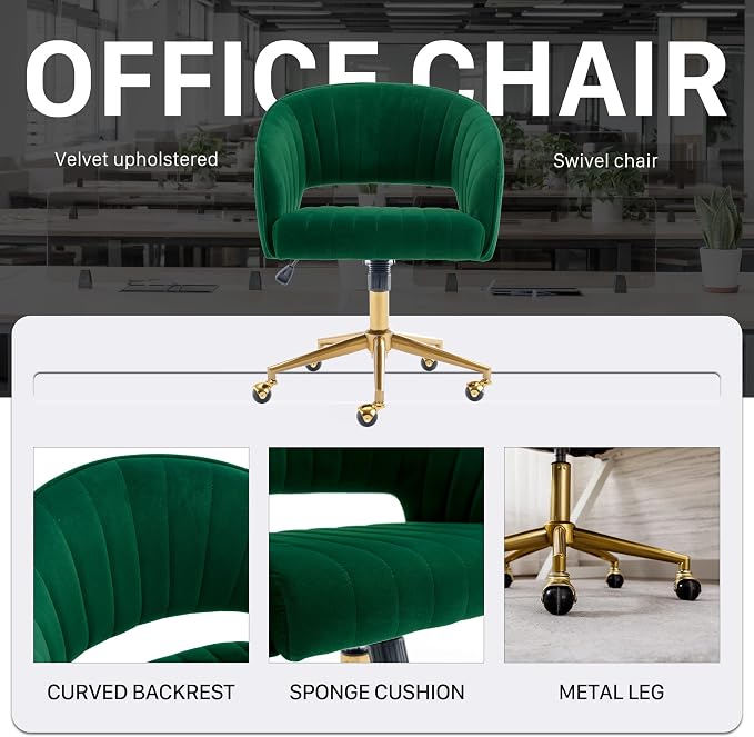 Home Office Chair Swivel Velvet Desk Chair Accent Armchair Upholstered Modern - Image 8