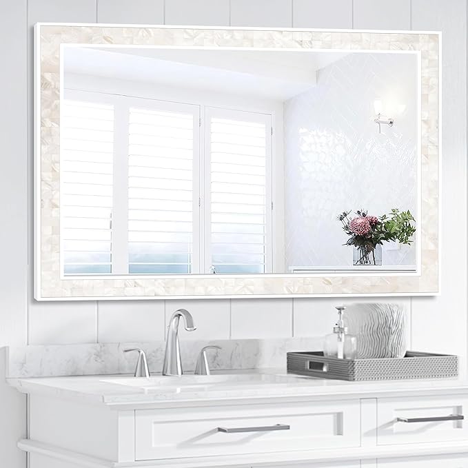 Tanmicoshomy White Shell Framed Rectangular Mirrors by Tanmicoshomy