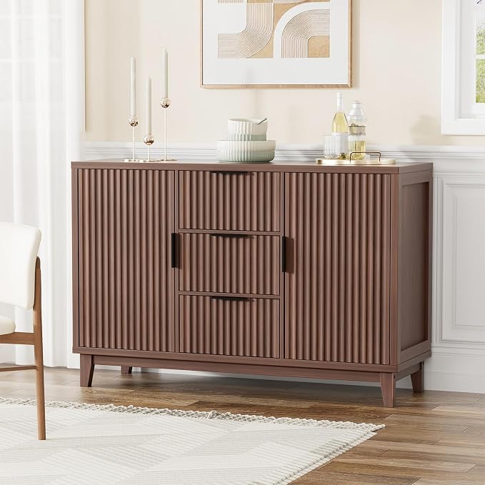 47.2" W Storage Cabinet with 3 Drawers, Fluted Buffet Cabinet with Storage - Image 7