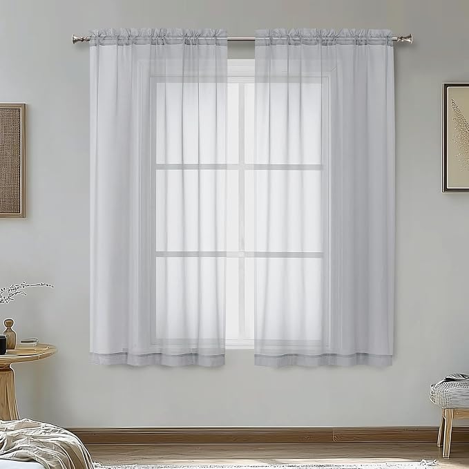 Light Grey Sheer Curtains 54 Inches Long 2 Panels by OVZME