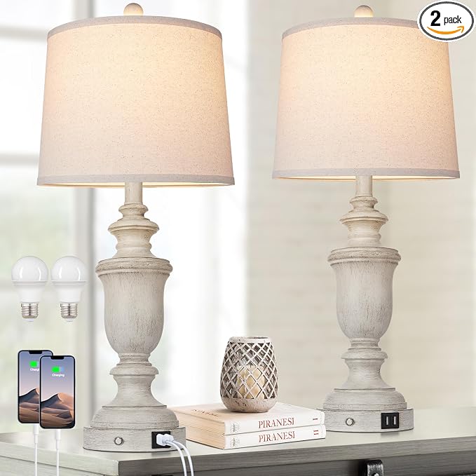 Cinkeda Farmhouse Table Lamps Set of 2 by Cinkeda
