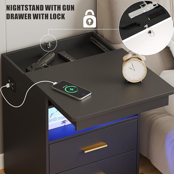 Nightstand Set of 2, Charging Bedside Table - Image 4