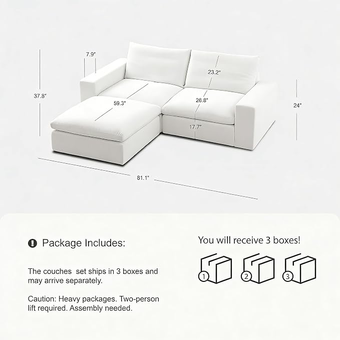 Cloud Couch Sectional 81.1'' Oversized Modular Deep Seat Sofa L Shaped Comfy - Image 2