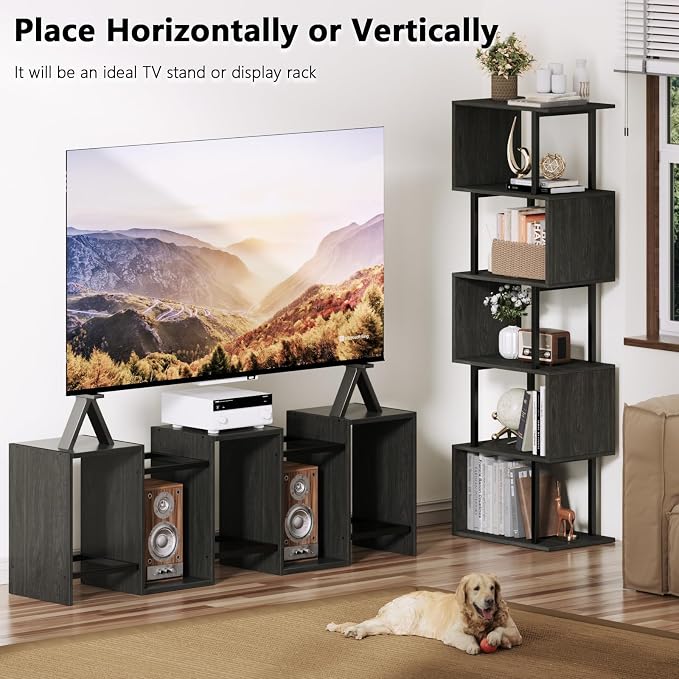 Furologee 6 Tier Bookshelf Tall Geometric Bookcase, S Shaped Industrial Display - Image 7