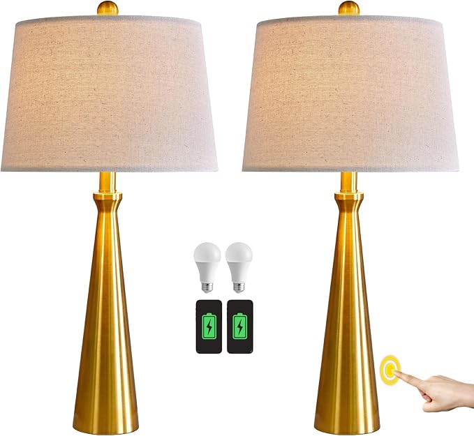 Oneach 25.75" 3-Way Dimmable Touch Control Modern USB Table Lamp Set of 2 - Image 9