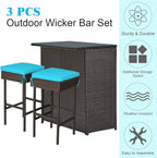 Tangkula Patio Bar Set, 3 Piece Outdoor Rattan Wicker Bar Set - Image 8