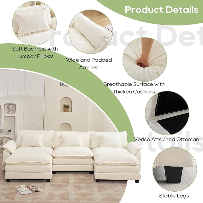 Oprisen 120" Modular Sectional Sofa, Comfy Cloud Couch Sectional Sofa - Image 6