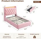 Twin LED Velvet Bed Frame with 2 Storage Drawers&Hidden Headboard, Upholstered - Image 2