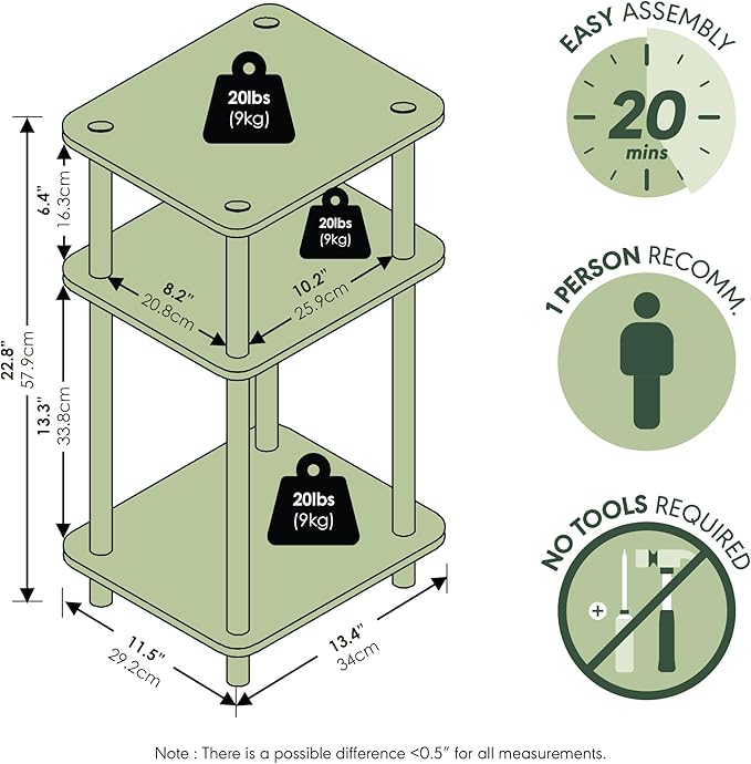 Furinno Turn-N-Tube Side Table, 3-Tier End Table - Image 3