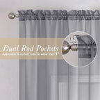 Charcoal Grey Sheer Curtain Panels 72 Inch Length, Light Filtering Window - Image 2
