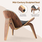 Modern Shell Lounge Accent Chairs, Faux Genuine Leather Mid Century Armless - Image 4