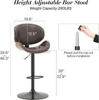 KCC Bar Stools Set of 2, Swivel Adjustable Height Barstools, PU Leather - Image 3