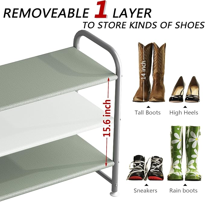 INGIORDAR Shoe Rack 3 Tier Long Storage Organizer Wide Metal Shoe Shelf - Image 5