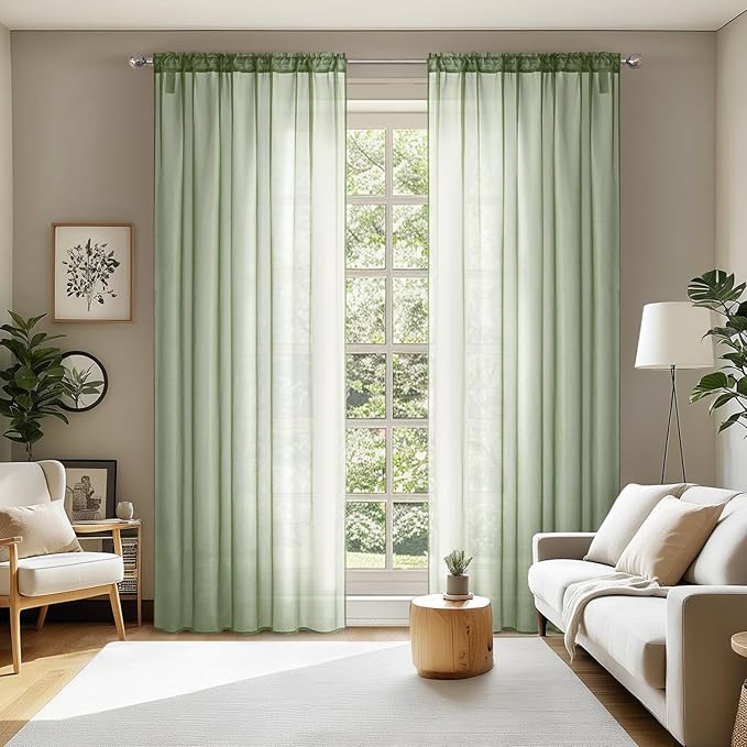MIULEE 2 Panels Sage Green Sheer Curtains 108 inches Long, 54 X 108 Inches | by MIULEE