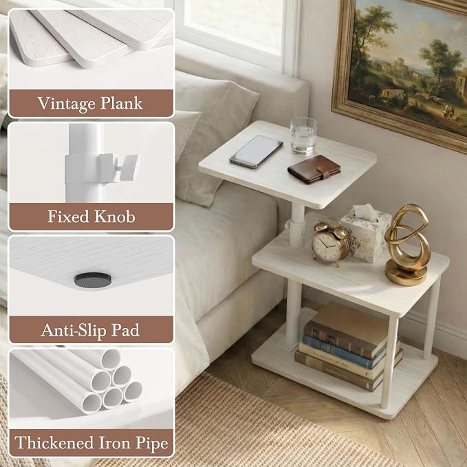 Faesun 360° Swivel Side Table for Height Adjustable, C Shaped End Table for - Image 6