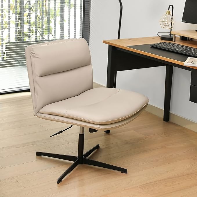 EMIAH Armless Office Desk Chair No Wheels PU-Padded Vanity Mid-Back Ergonomic - Image 5