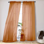 2 Panels Solid Color Orange Sheer Curtains 96 Inches Long, Elegant Window Voile by OVZME
