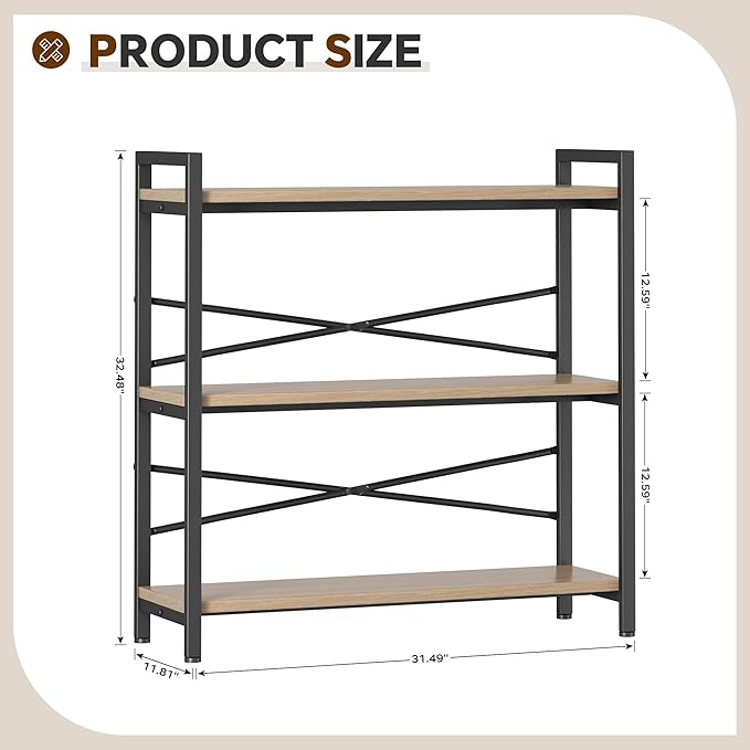 Book Shelf, 3 Tier Bookshelf 31.49" Width, Book Shelf Storage and Organization - Image 3