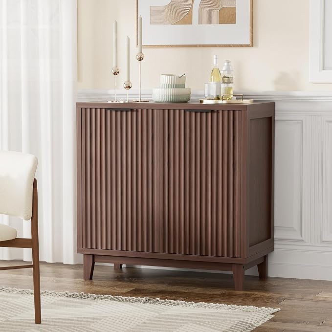 Fluted Cabinet with Storage, 2 Doors Sideboard Buffet, Mid Century Modern - Image 9