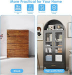 Arched Cabinet with Glass Doors, Modern Kitchen Pantry Cabinet with 2 - Image 7