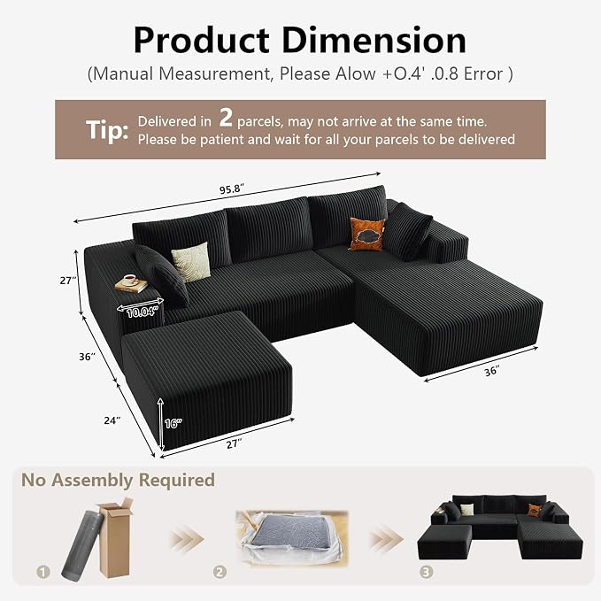 95" Cloud Sectional Couch U-Shaped Chaise - Image 2