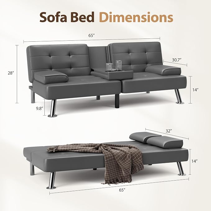 Shahoo Convertible Folding Futon Sofa Bed Sleeper Couch - Image 2