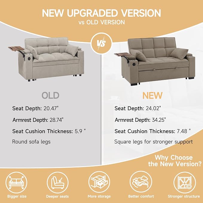 hansones ​66" Multi-Functional Pull-Out Sofa Bed - Image 7