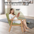 Modern Accent Chair with Wooden Table, Upholstered Linen Fabric Leisure Side - Image 4