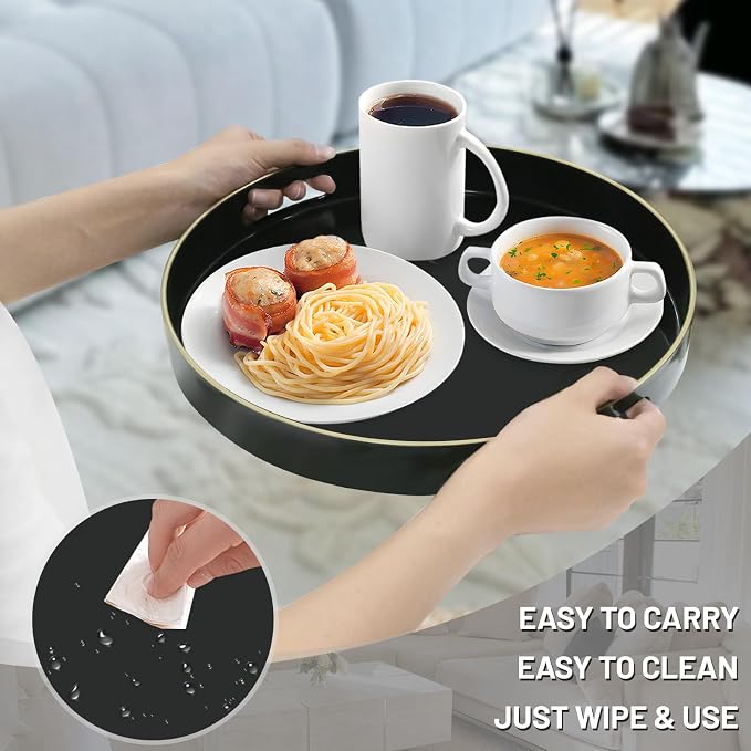 MAONAME Black Decorative Tray for Coffee Table, Modern Round Serving Tray - Image 4