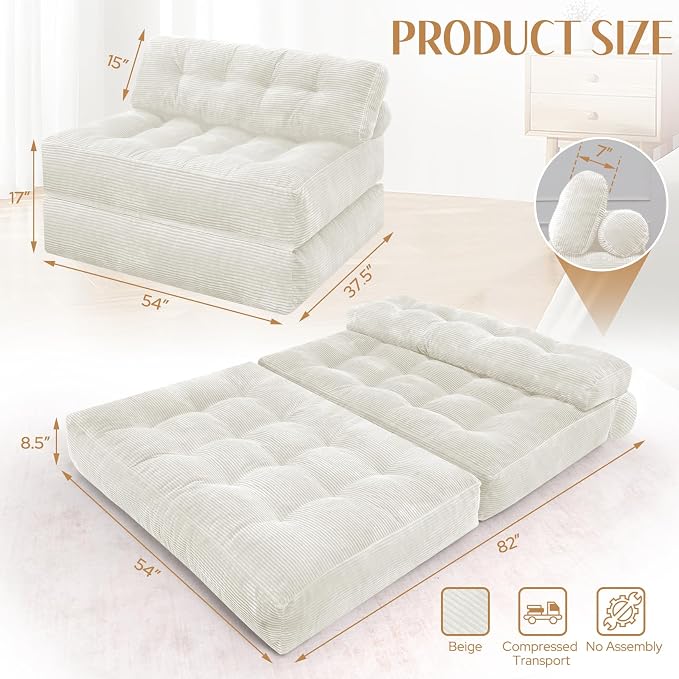 HABUTWAY Folding Sofa Bed, Foldable Floor Sofa Lounge w/Dual-Pillow & Handle - Image 2