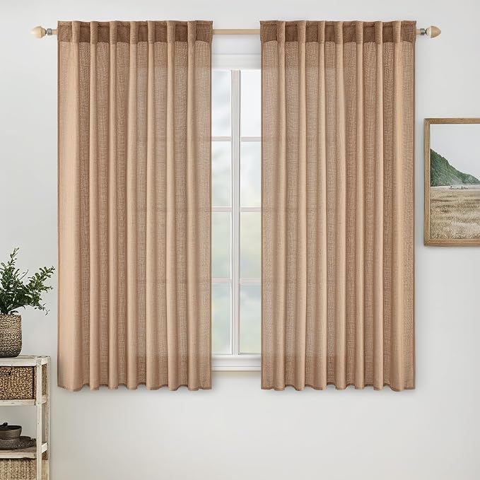 MIULEE Light Brown Linen Curtains 52x63 Inch Long 2 Panels by MIULEE