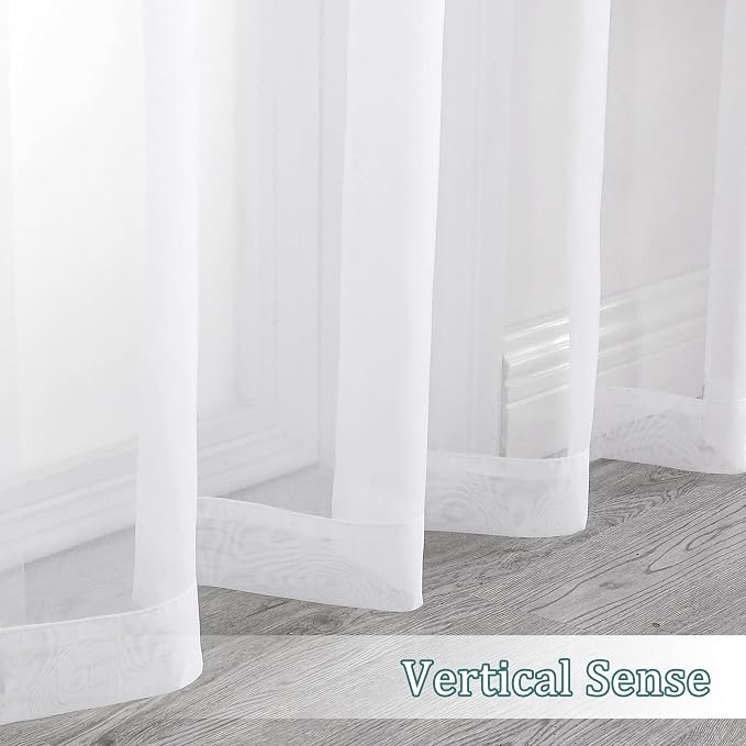 Chyhomenyc White Sheer Curtains 108 Inch Length 2 Panels Set | Extra Long - Image 9