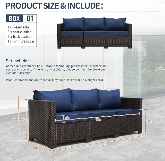 Rattan Star Patio Furniture Outdoor Couch 3 Seater Sofa Outdoor Brown Wicker - Image 2
