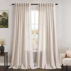 Beige Linen Semi Sheer Curtains 84 Inch Length 2 Panels Set Back Tab Rod Pocket by Nanspring