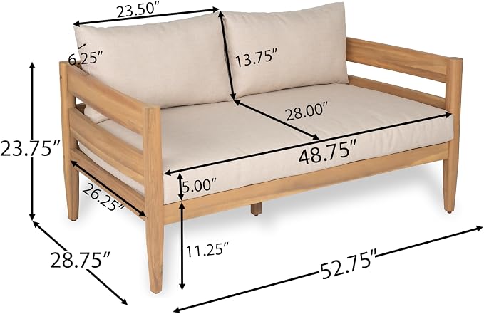 Christopher Knight Home Kory 4-Piece Acacia Wood Patio Furniture Set, Outdoor - Image 8